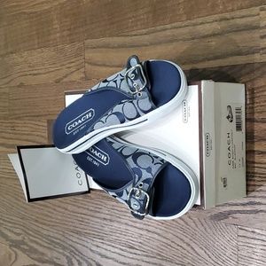 Coach Bonny Blue and Navy Logo Slide Sandals